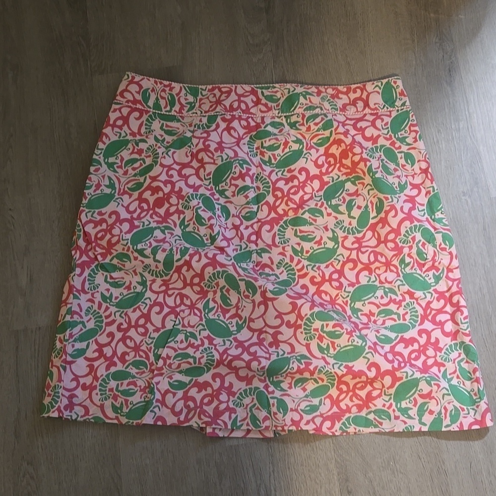 NWOT L.L. Bean Pink and Green A-Line Skirt Lobster And Crab Print - Picture 3 of 4